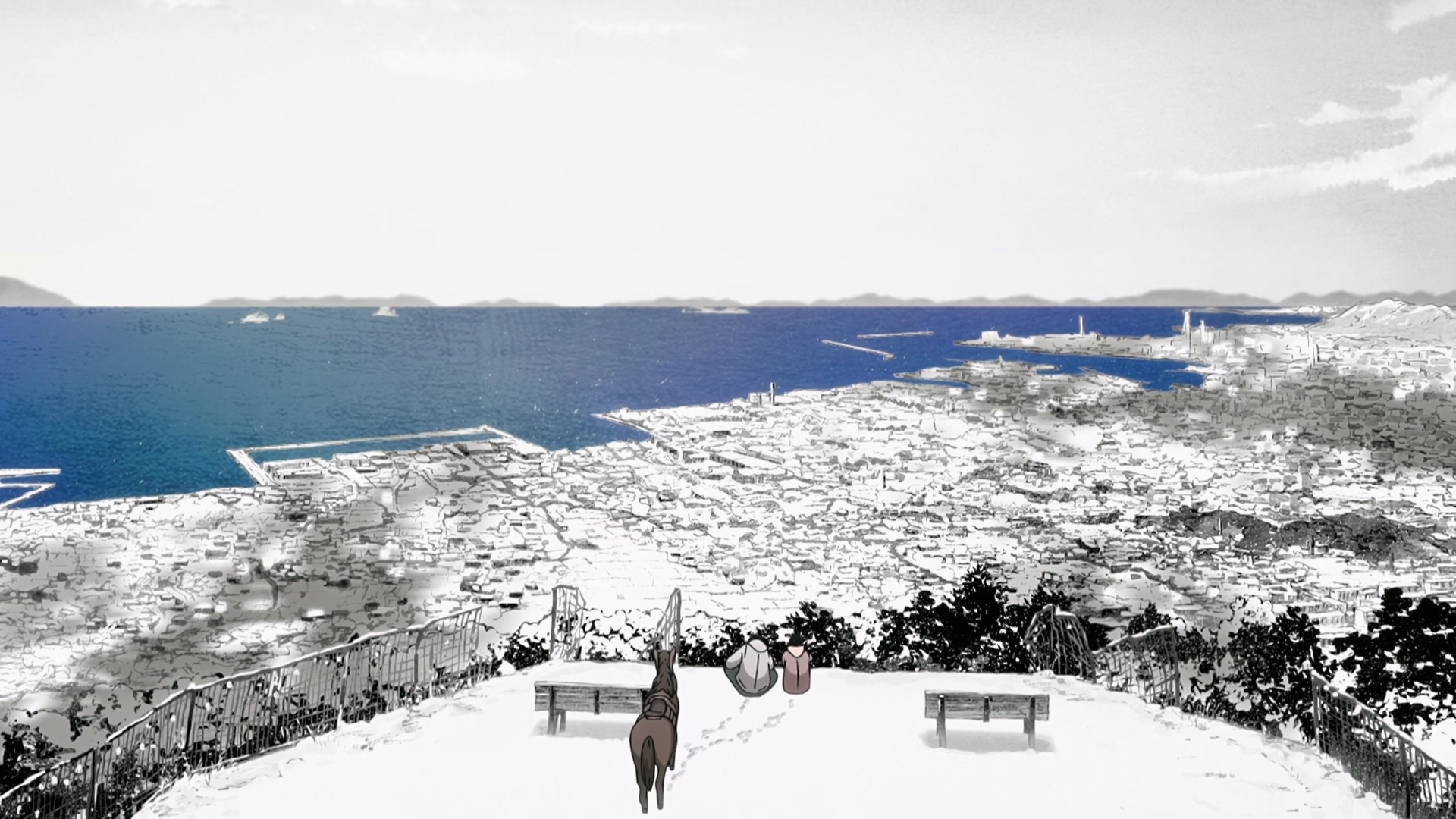 冬季黑白分明的陆地与蔚蓝的海洋 image